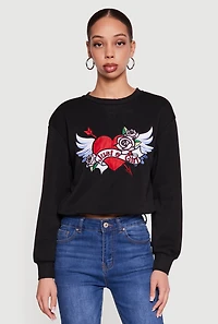 Graphic Cropped Bubble Hem Sweatshirt