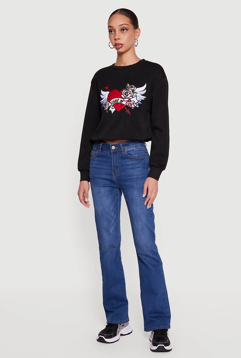 Graphic Cropped Bubble Hem Sweatshirt