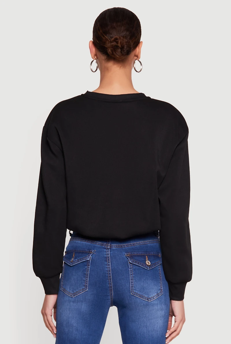 Graphic Cropped Bubble Hem Sweatshirt