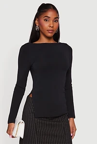 Long Sleeve Side Ruched Scoop Neck Blouse
