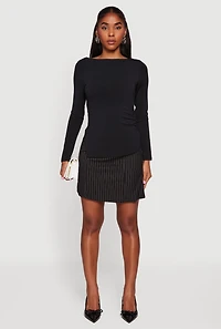 Long Sleeve Side Ruched Scoop Neck Blouse
