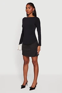 Long Sleeve Side Ruched Scoop Neck Blouse