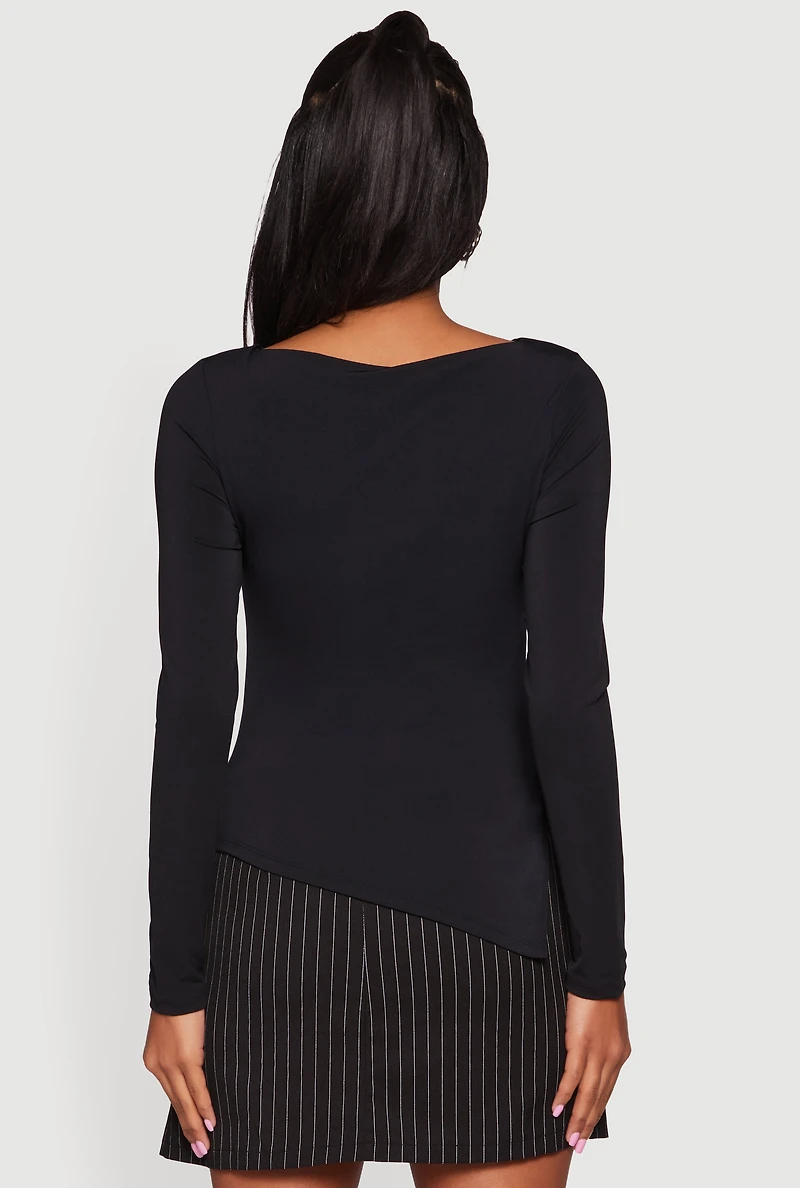 Long Sleeve Side Ruched Scoop Neck Blouse