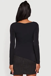 Long Sleeve Side Ruched Scoop Neck Blouse