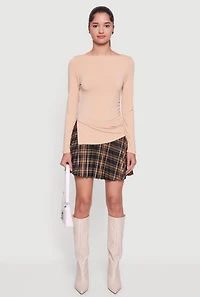 Womens Long Sleeve Side Ruched Scoop Neck Blouse,