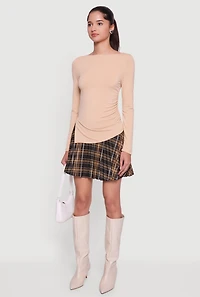 Womens Long Sleeve Side Ruched Scoop Neck Blouse,