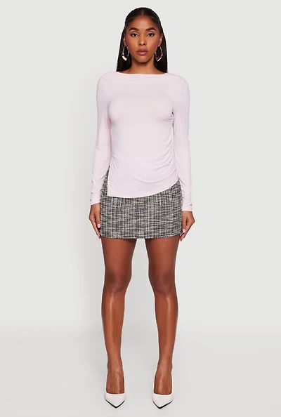 Long Sleeve Side Ruched Scoop Neck Blouse