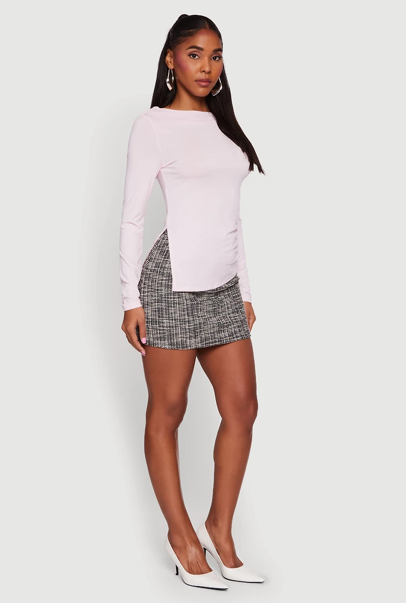 Long Sleeve Side Ruched Scoop Neck Blouse