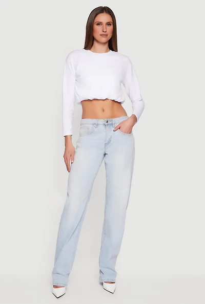 Long Sleeve Bubble Hem Crop Top