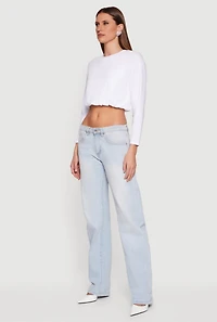 Long Sleeve Bubble Hem Crop Top