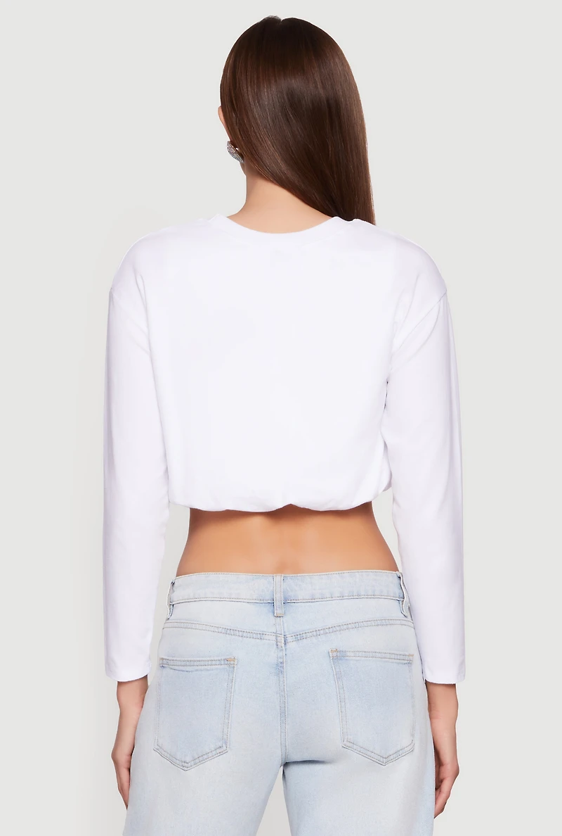 Long Sleeve Bubble Hem Crop Top