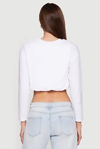 Long Sleeve Bubble Hem Crop Top