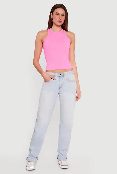 Seamless Rib Knit Cropped Racerback Tank Top