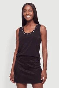 Grommet Detail Scoop Neck Tank Top