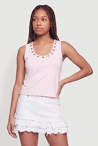 Grommet Detail Scoop Neck Tank Top