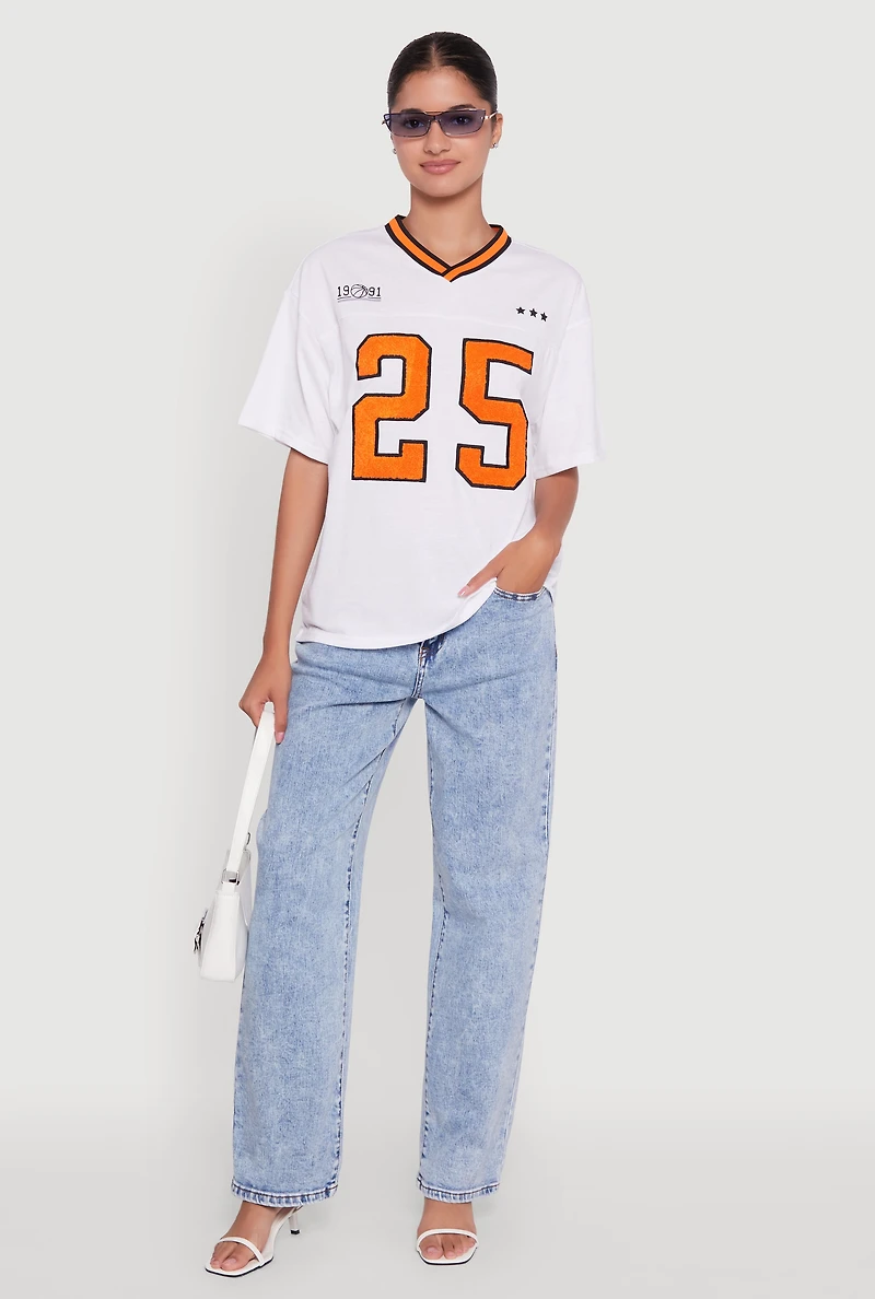 Womens Chenille Graphic Football T-Shirt, White, Size S