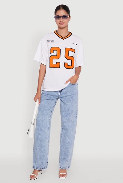 Womens Chenille Graphic Football T-Shirt, White, Size S