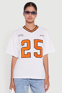 Womens Chenille Graphic Football T-Shirt, White, Size M