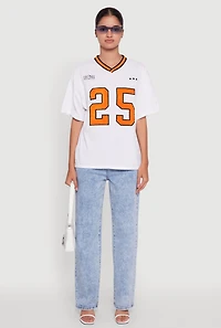 Womens Chenille Graphic Football T-Shirt, White, Size M
