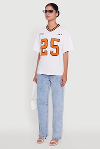 Womens Chenille Graphic Football T-Shirt, White, Size M