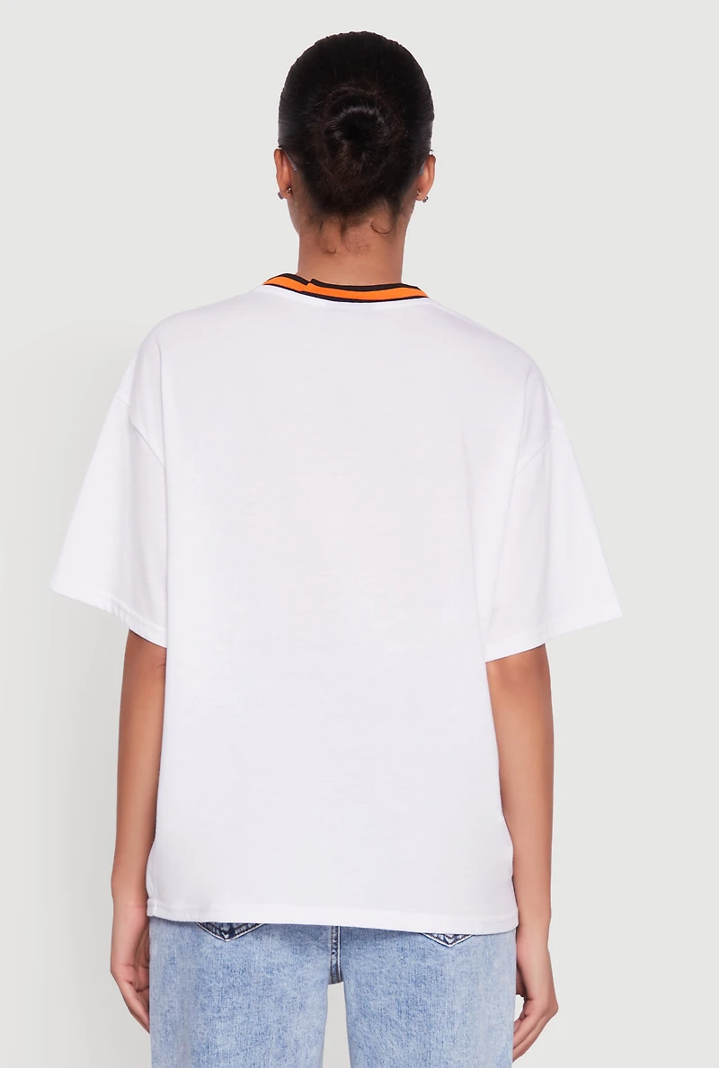 Womens Chenille Graphic Football T-Shirt, White, Size S