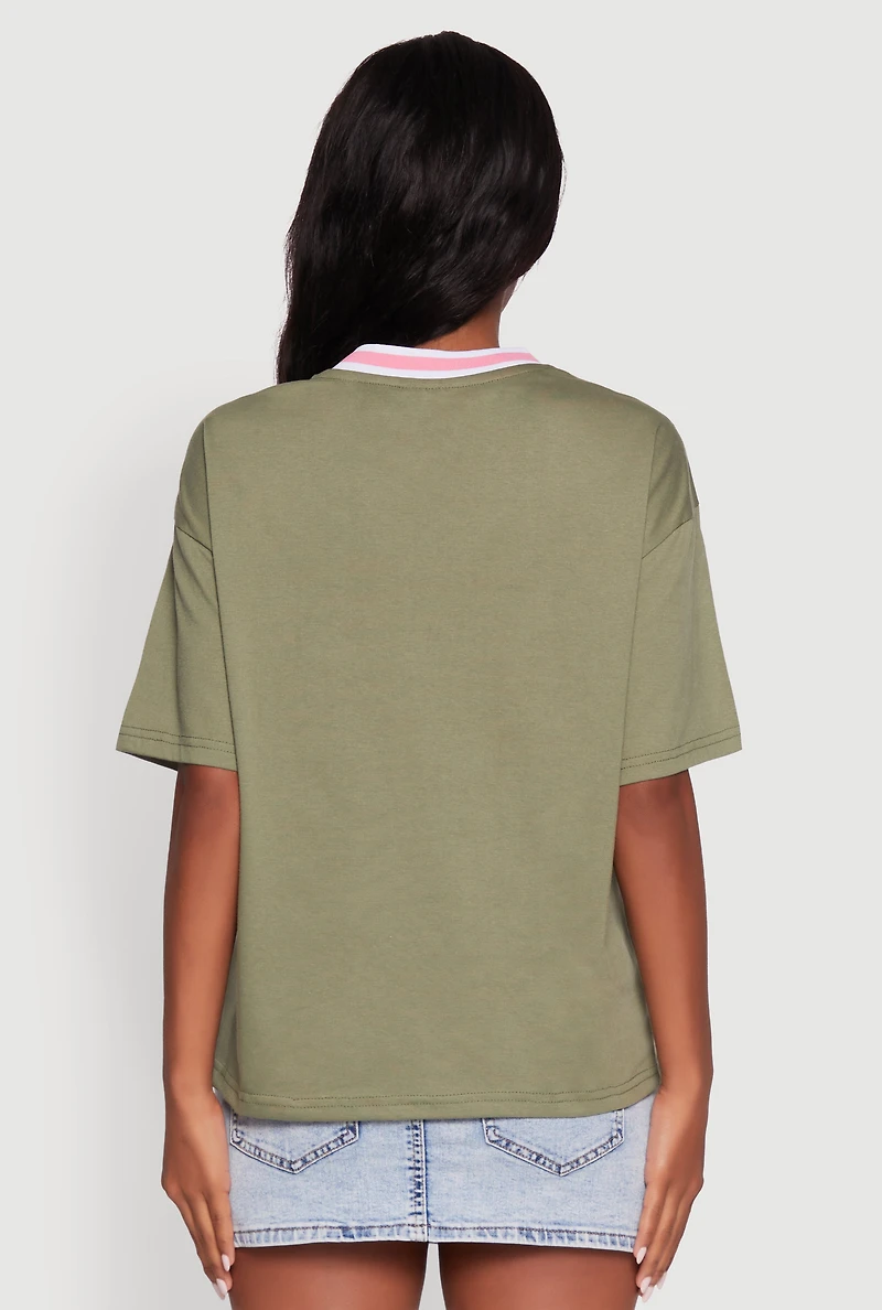 Womens Chenille Graphic Football T-Shirt, Green, Size XL