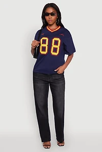 Womens Chenille Graphic Football T-Shirt, Blue, Size L