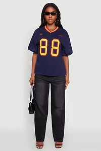Womens Chenille Graphic Football T-Shirt, Blue, Size L