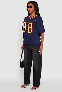 Womens Chenille Graphic Football T-Shirt, Blue, Size M