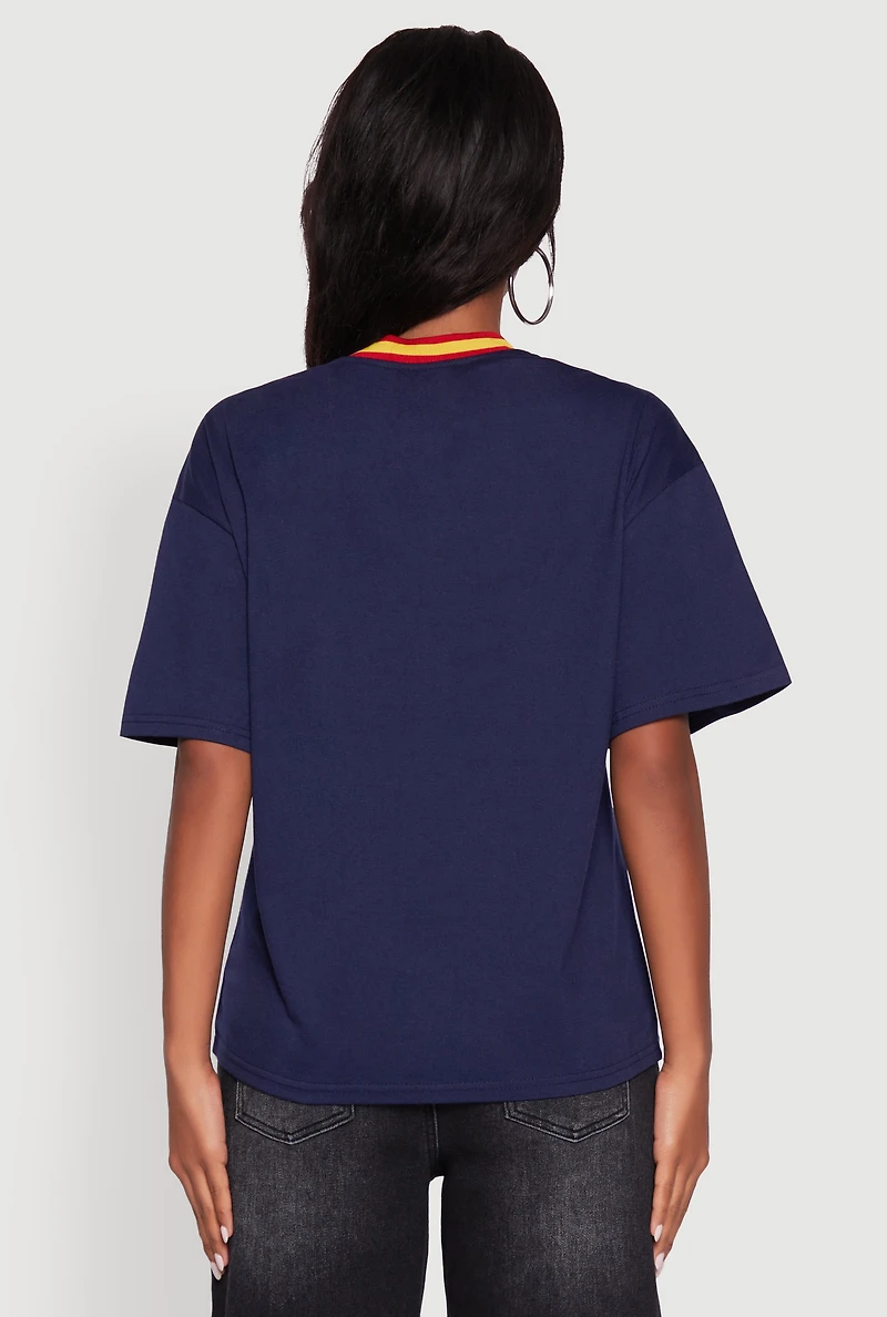 Womens Chenille Graphic Football T-Shirt, Blue, Size L