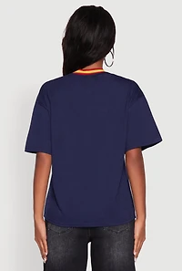 Womens Chenille Graphic Football T-Shirt, Blue, Size L
