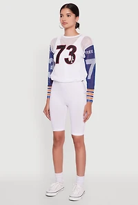 Number Sequin Fishnet Graphic Print Long Sleeve Top