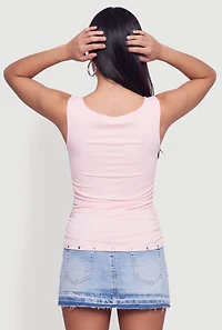 Studded Trim Sleeveless Cowl Neck Blouse
