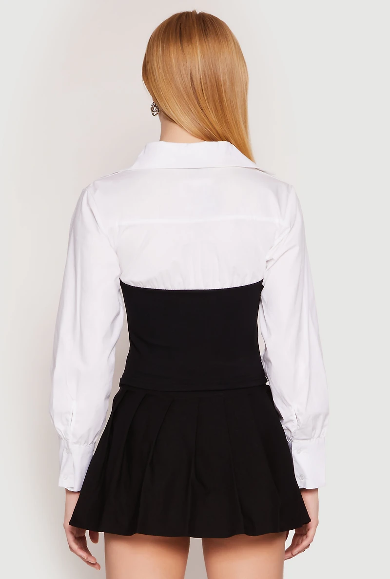 Womens Two Tone Long Sleeve Corset Top, Multi, Size L