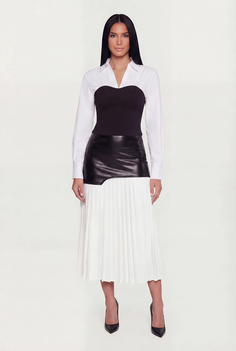 Color Blocked Ruched Ponte Blouse