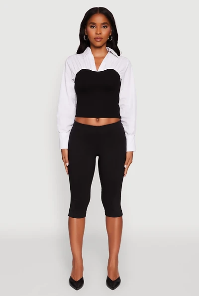 Womens Color Blocked Ruched Ponte Blouse, Multi, Size S