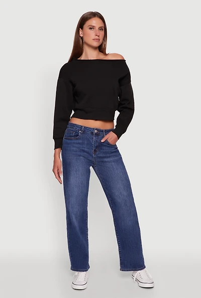 Womens Long Sleeve Fleece Lined Crop Sweatshirt,