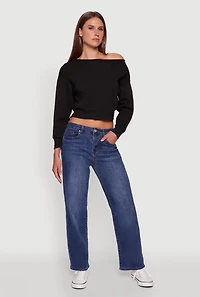 Womens Long Sleeve Fleece Lined Crop Sweatshirt,
