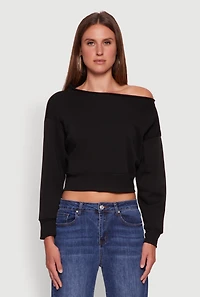 Womens Long Sleeve Fleece Lined Crop Sweatshirt,