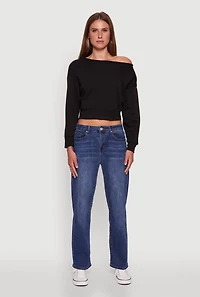 Womens Long Sleeve Fleece Lined Crop Sweatshirt,