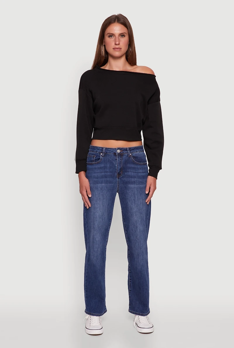Womens Long Sleeve Fleece Lined Crop Sweatshirt,
