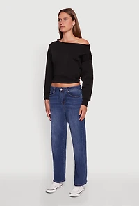 Womens Long Sleeve Fleece Lined Crop Sweatshirt,