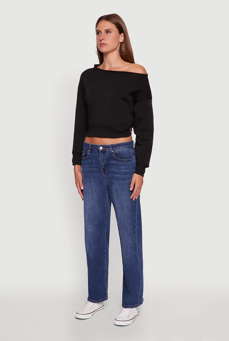 Womens Long Sleeve Fleece Lined Crop Sweatshirt,