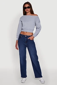 Womens Long Sleeve Fleece Lined Crop Sweatshirt, Grey, Size L