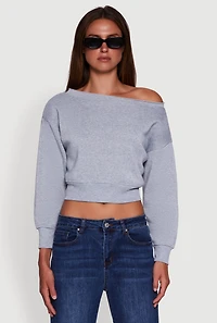 Womens Long Sleeve Fleece Lined Crop Sweatshirt, Grey, Size L