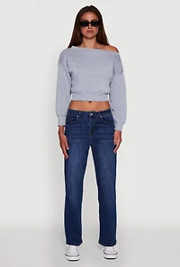 Womens Long Sleeve Fleece Lined Crop Sweatshirt, Grey, Size L