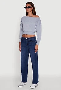 Womens Long Sleeve Fleece Lined Crop Sweatshirt, Grey, Size L