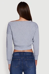 Womens Long Sleeve Fleece Lined Crop Sweatshirt, Grey, Size L