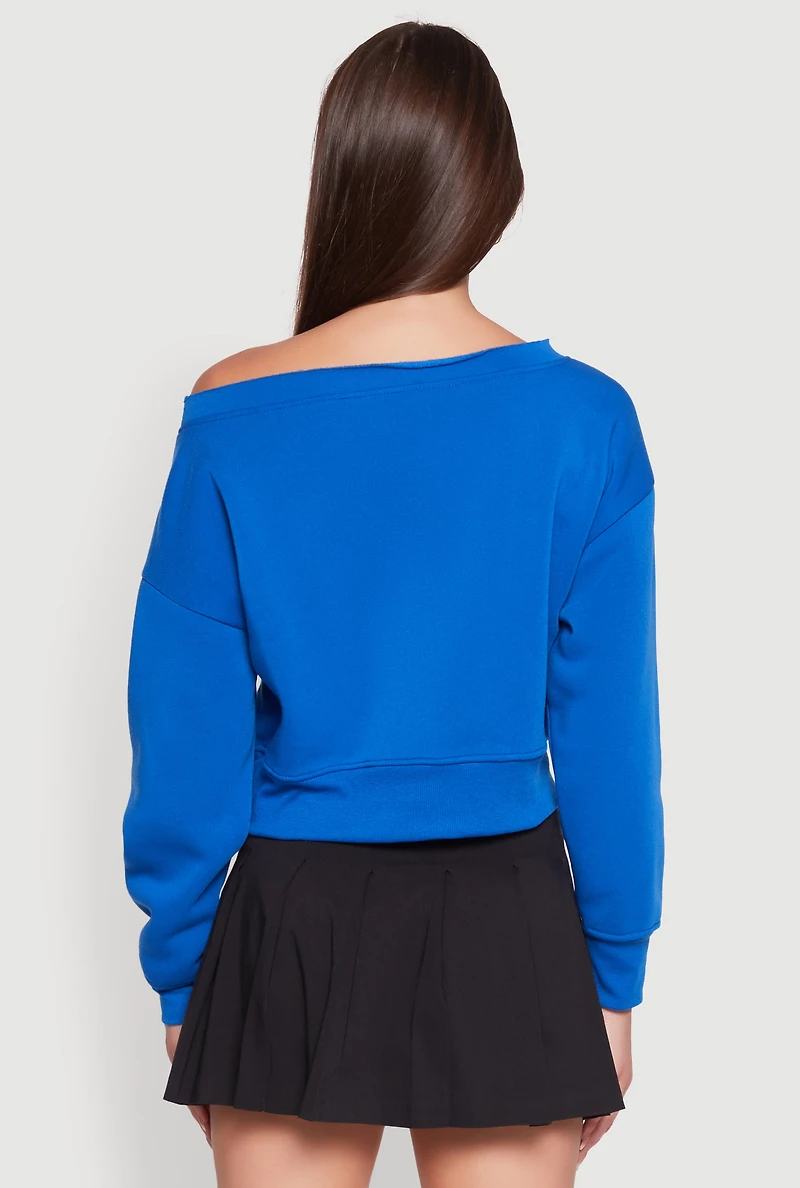 Womens Long Sleeve Fleece Lined Crop Sweatshirt,