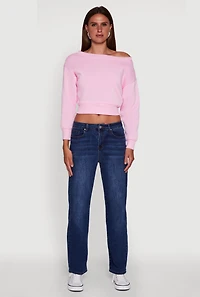 Womens Long Sleeve Fleece Lined Crop Sweatshirt, Pink, Size S